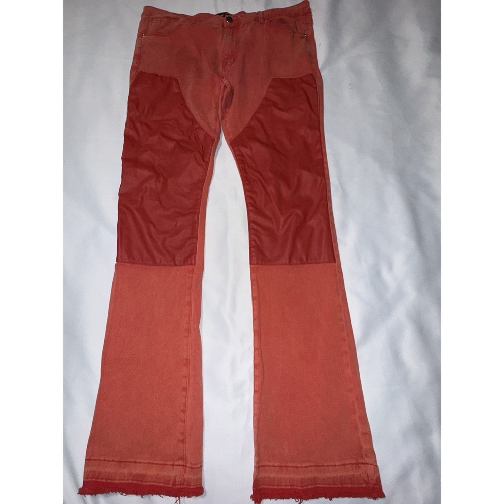 Nova Men Red Denim Jeans , Retro ,38 , Hip Hop Streetwear Distressed